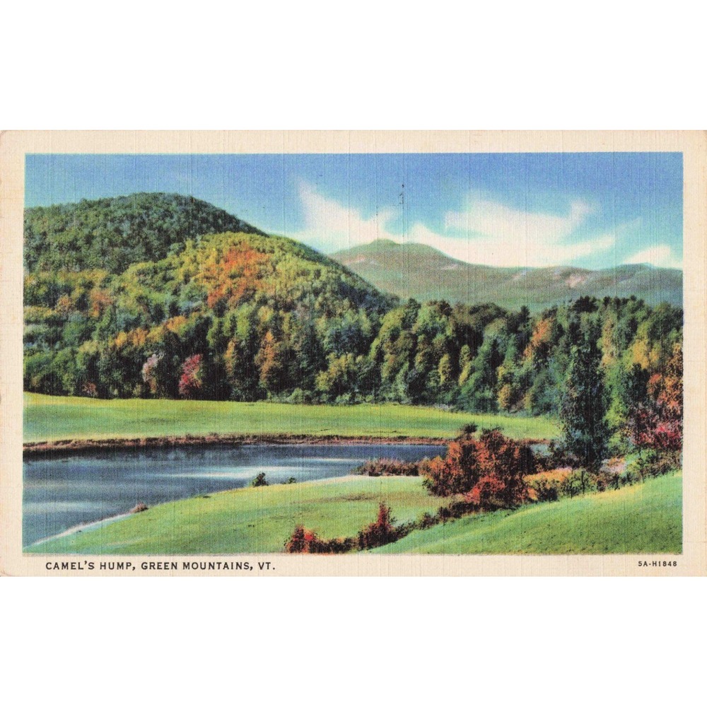 Vintage Camel's Hump Green Mountains Vermont Linen Postcard 1935 Postmark